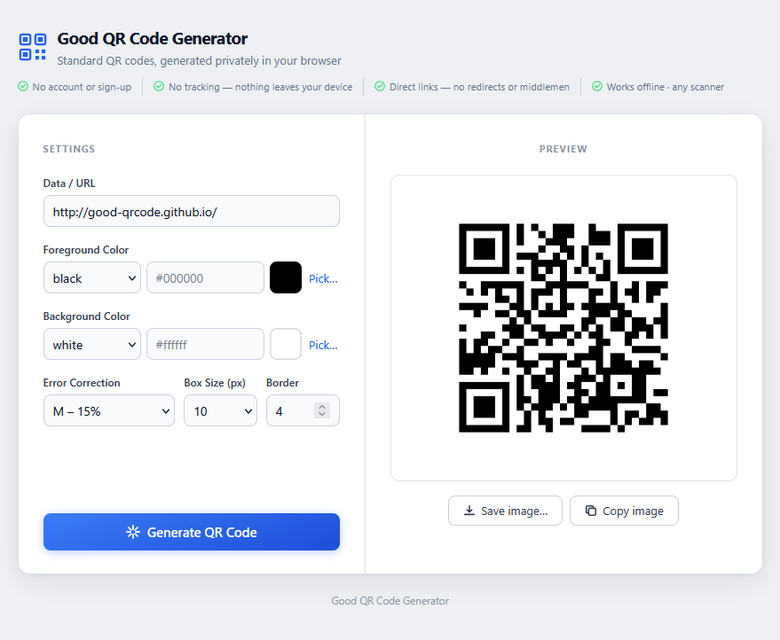 Good QR Code Generator — web version
