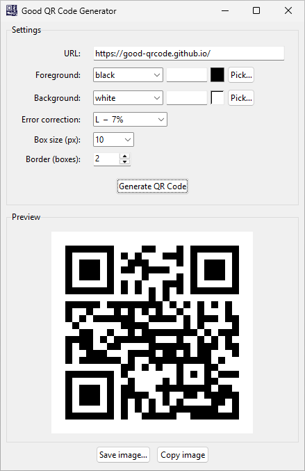 Good QR Code Generator — desktop version on Windows 11